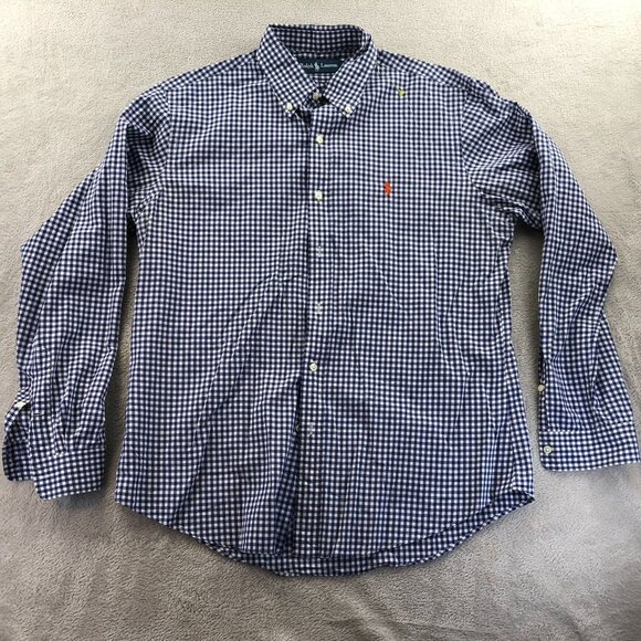 Ralph Lauren Men’s Shirt Large Long Sleeve Blue Gingham Button Down Y2K Casual - Picture 9 of 10